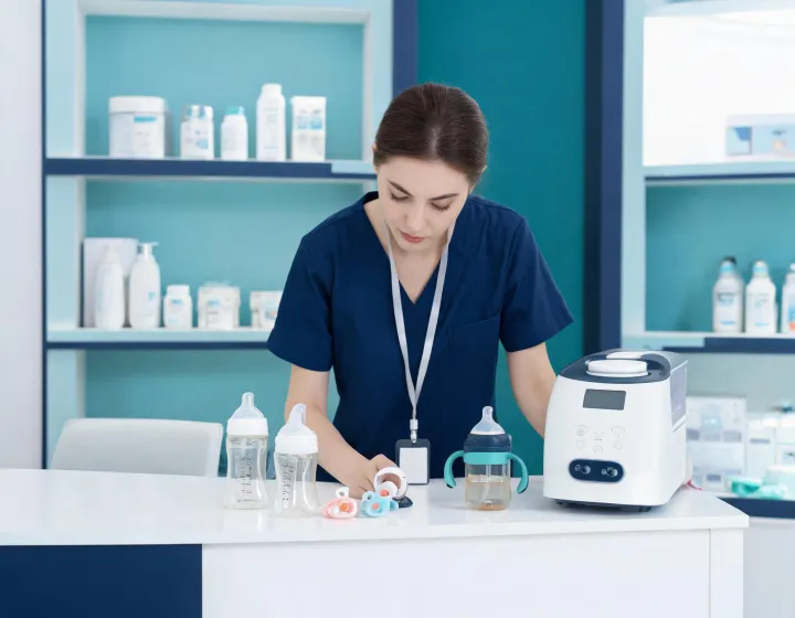 Care specialist reviewing baby feeding products